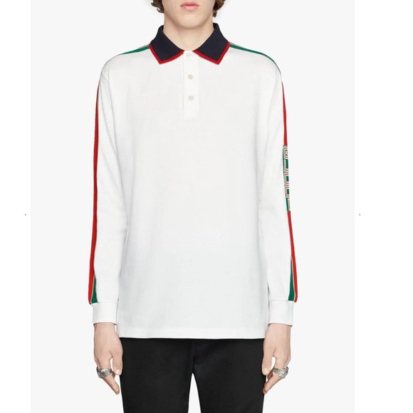 Gucci Web-stripe Detail Long Sleeve Polo in White new with tags - Picture 2 of 8